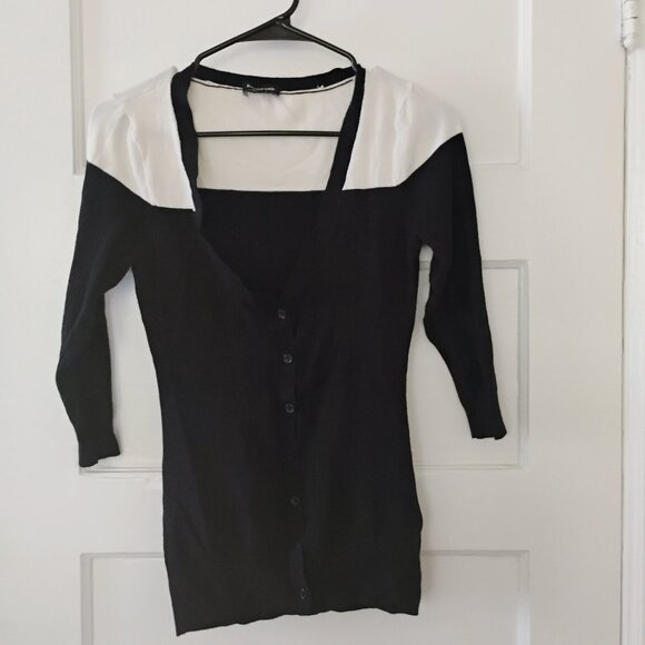 Bebe Long Sleeve Button Up Shirt/black and white - Picture 1 of 3